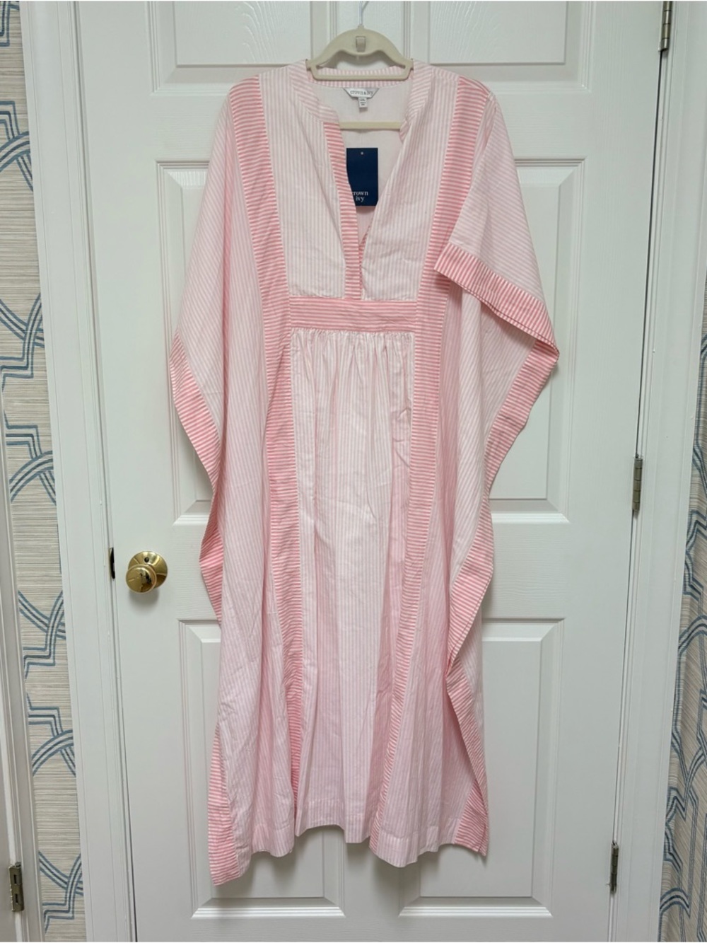 crown & ivy Pink and White Striped Maxi Kaftan Dress NWT L/XL